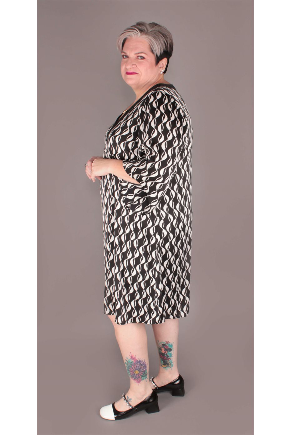 Robe ligne A à imprimé géométrique en satin